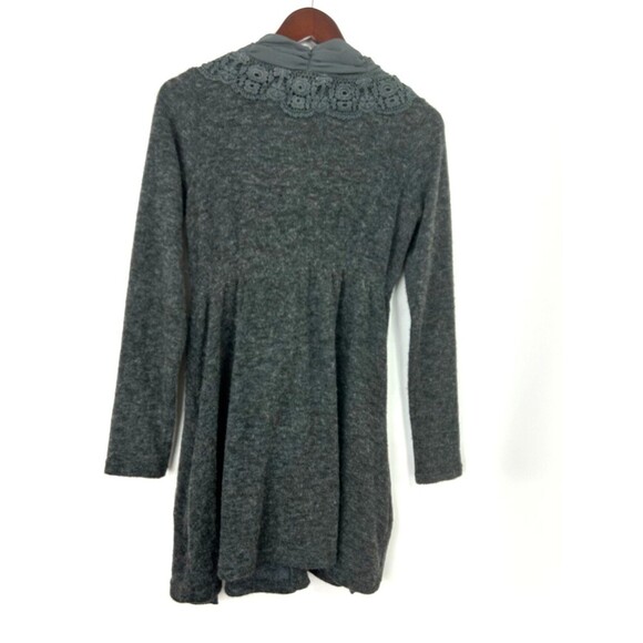 Areve Women Gray Ruffle Bow Lace Trim Longline Boho Cardigan Sweater Sz S 1110H3 - Picture 9 of 11